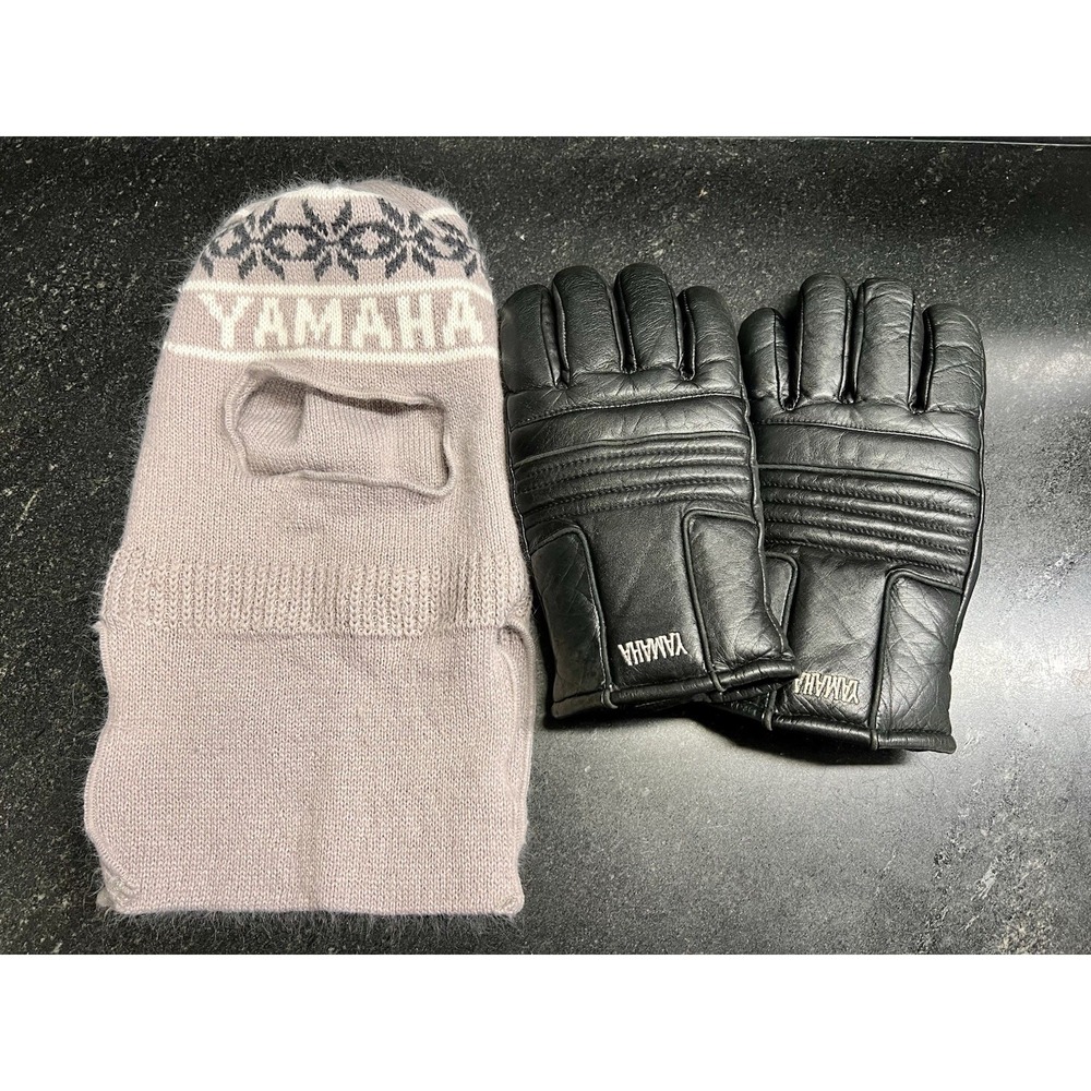 Vtg Genuine Yamaha Winter Gear Lot โ Leather Gloves (Sz Large)โ + Knit Balaclava